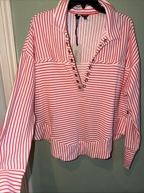 Buffalo David Bitton Red and White Striped Henley Pullover NWT$79